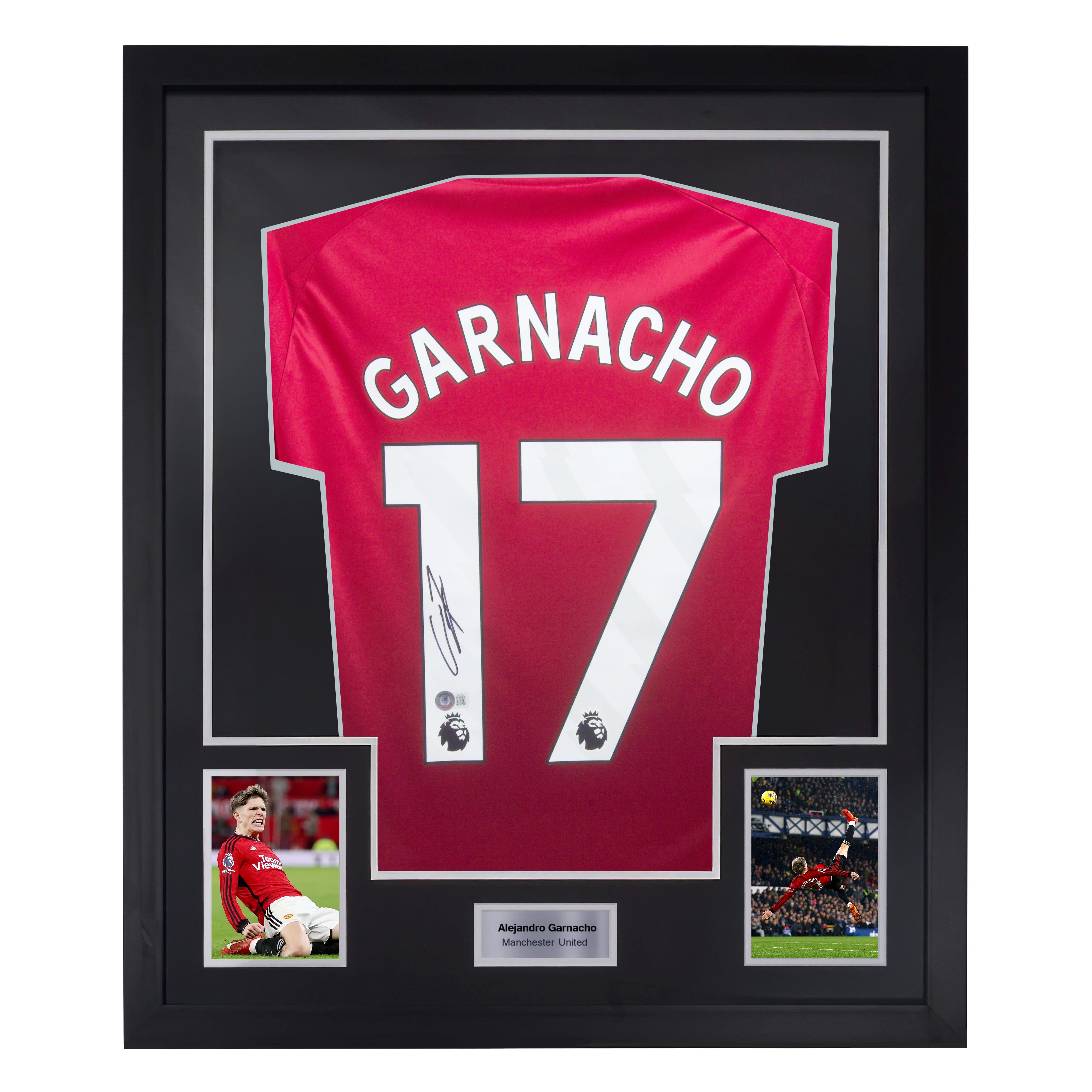 Framed Alejandro Garnacho Signed Manchester Utd Home Soccer Jersey #17 with Beckett COA